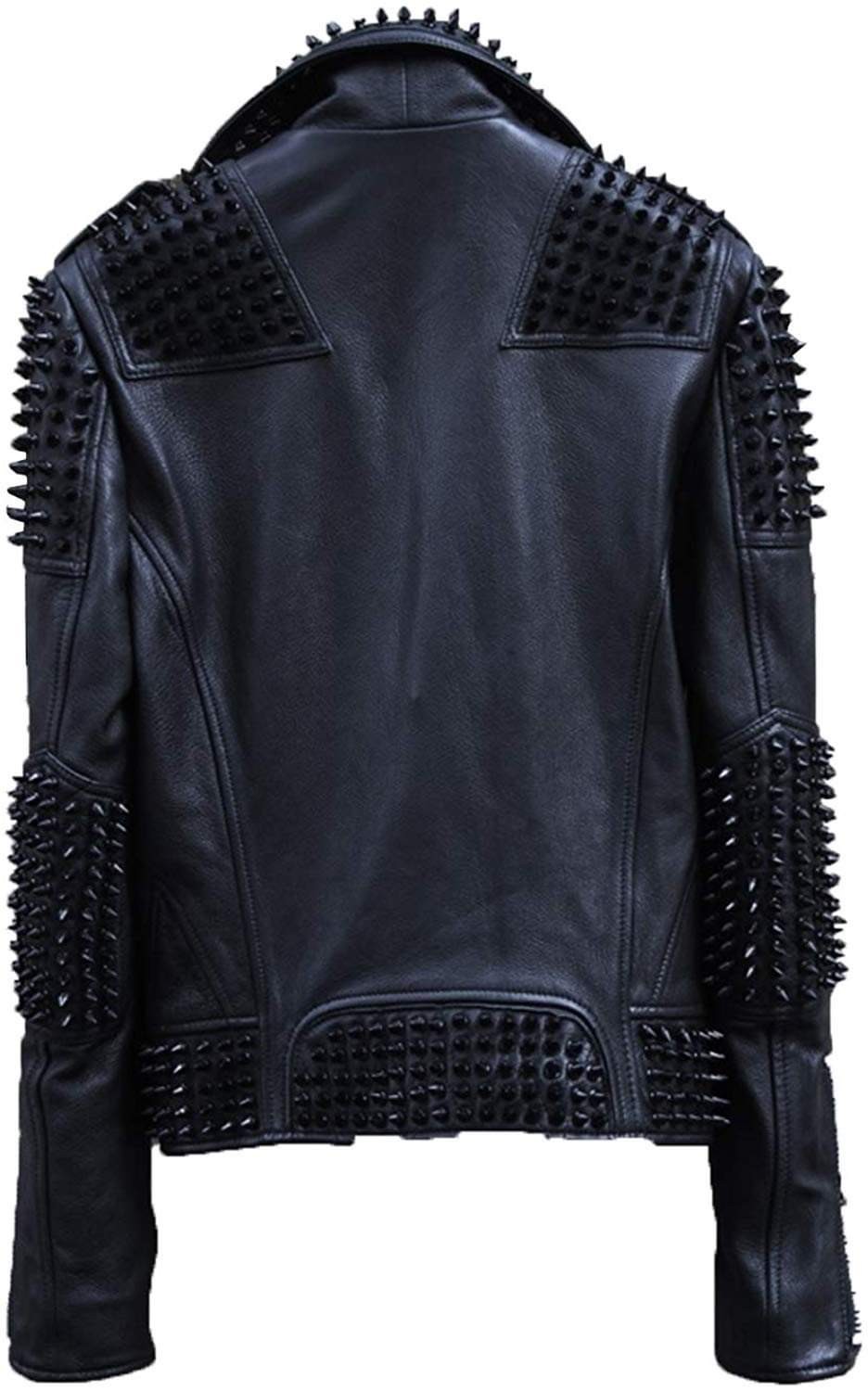 Men’s Custom Black Studded Leather Biker Jacket – Extreme Spiked Punk Rock Moto