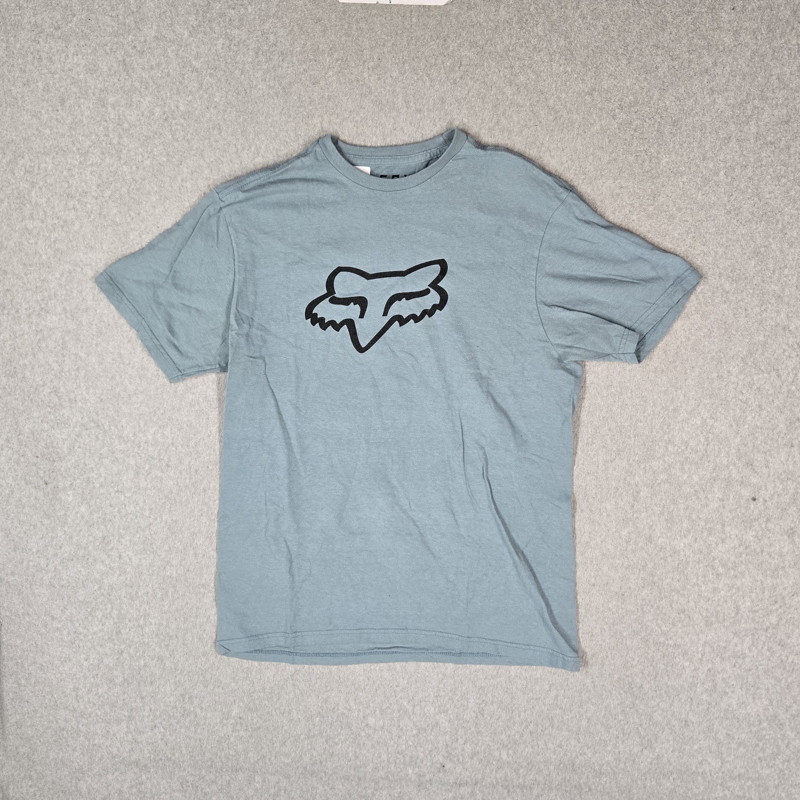 Fox Men Shirt M Blue Logo Graphic Print Short Sleeve Crew Neck Standard Fit