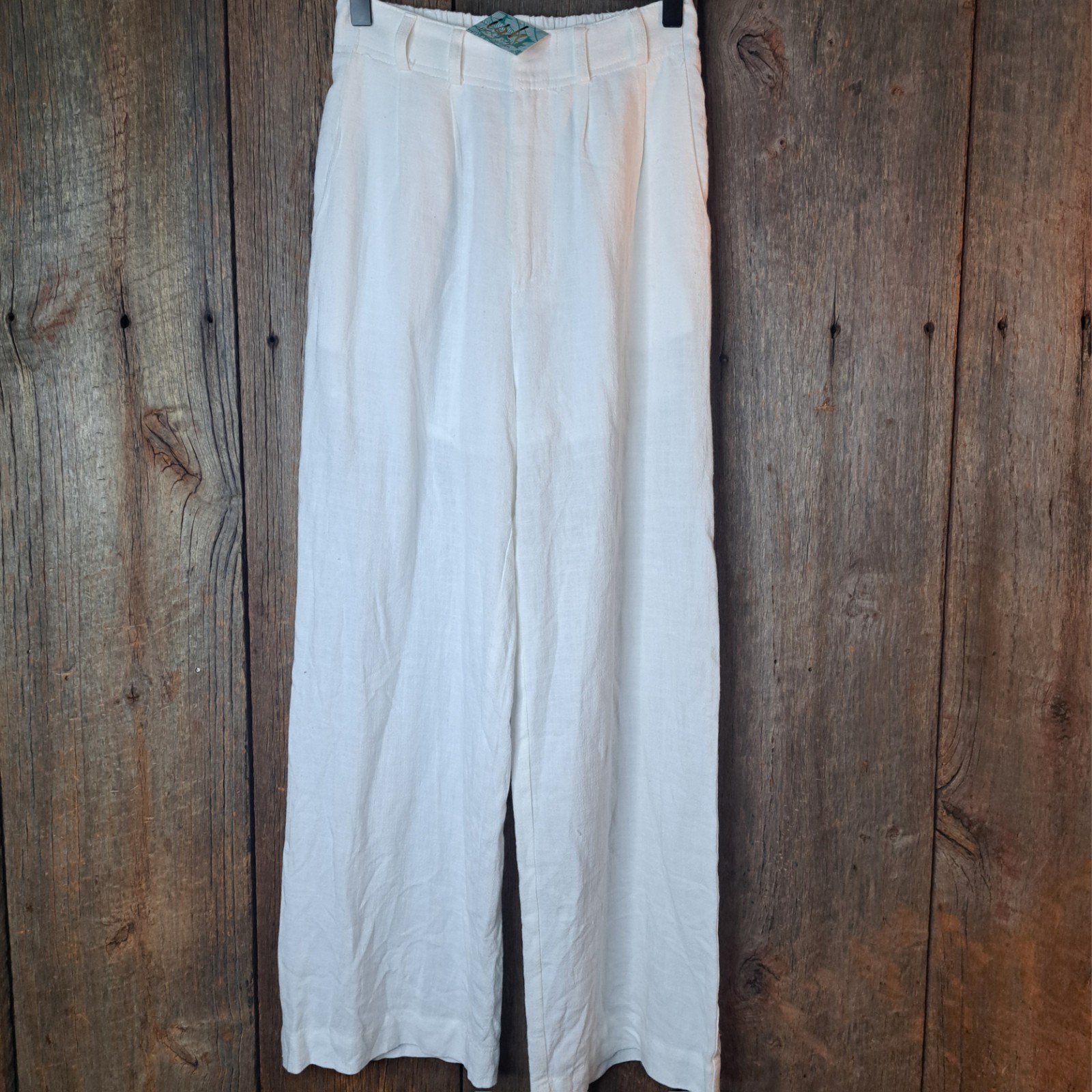 NWT Cottagecore Coastal Grandmother Wide Leg High Waist White Linen Pants Small