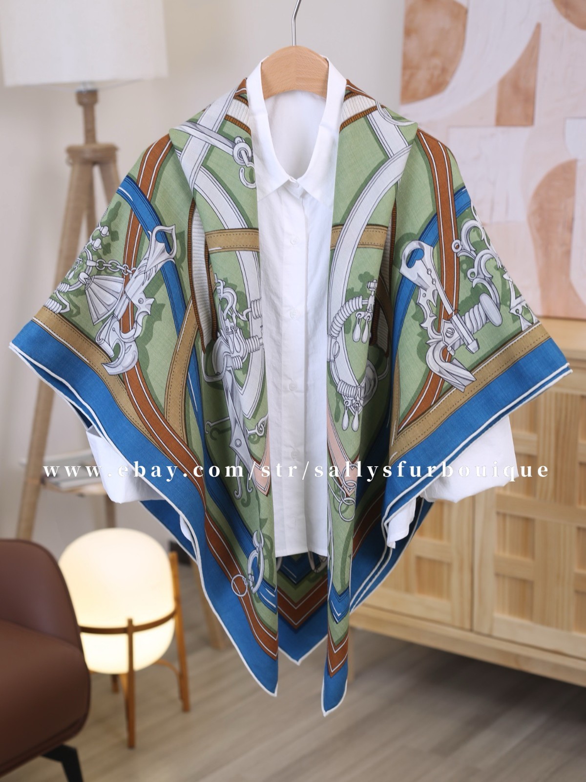 Sallys 70% Cashmere & 30% Silk Wrap Scarf Belt Print Double Face Shawl 53″ Green
