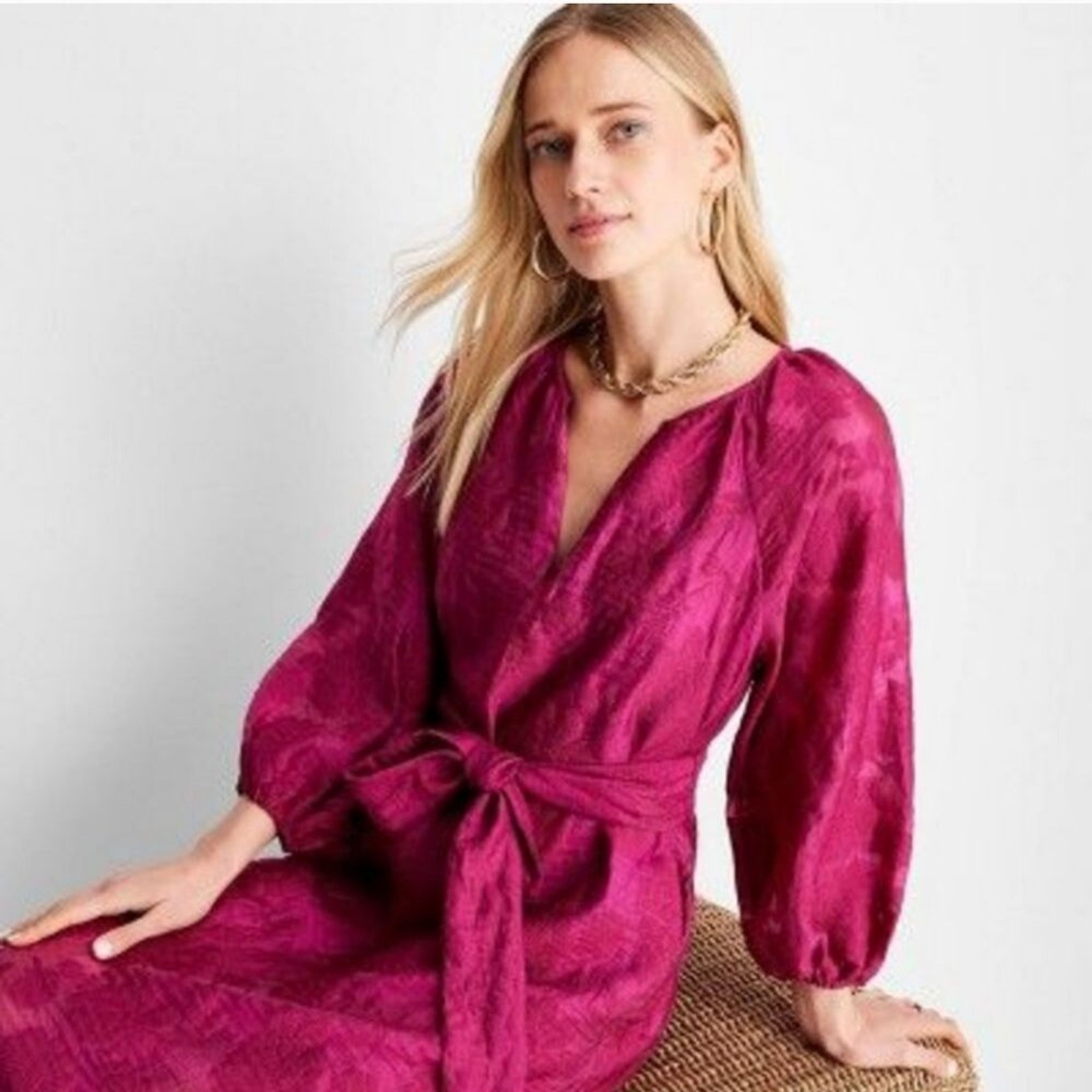 Future Collective Puff Sleeve Floral Maroon Midi Dress – Jenny K. Lopez Sz-XL