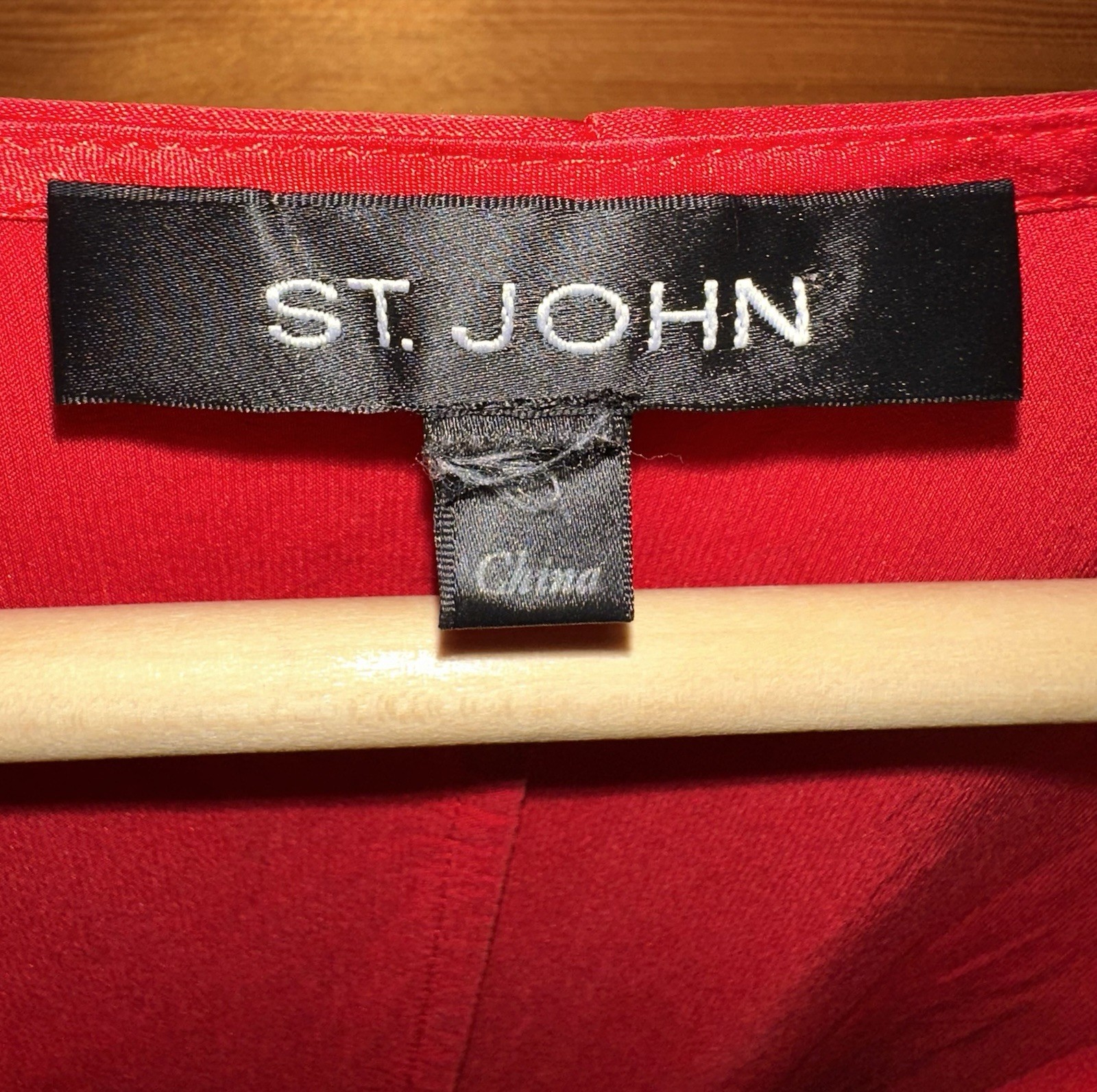 St. John Red Silk Dolman Split Sleeve Open Shoulder Blouse Top Sz XL