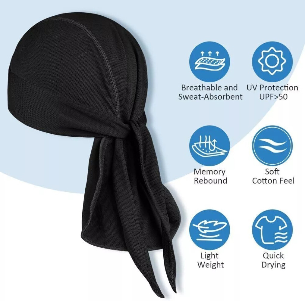 Cooling Motorcycle Wrap Biker Du Do Black Bandana Doo Rag Head Skull Cap Durag