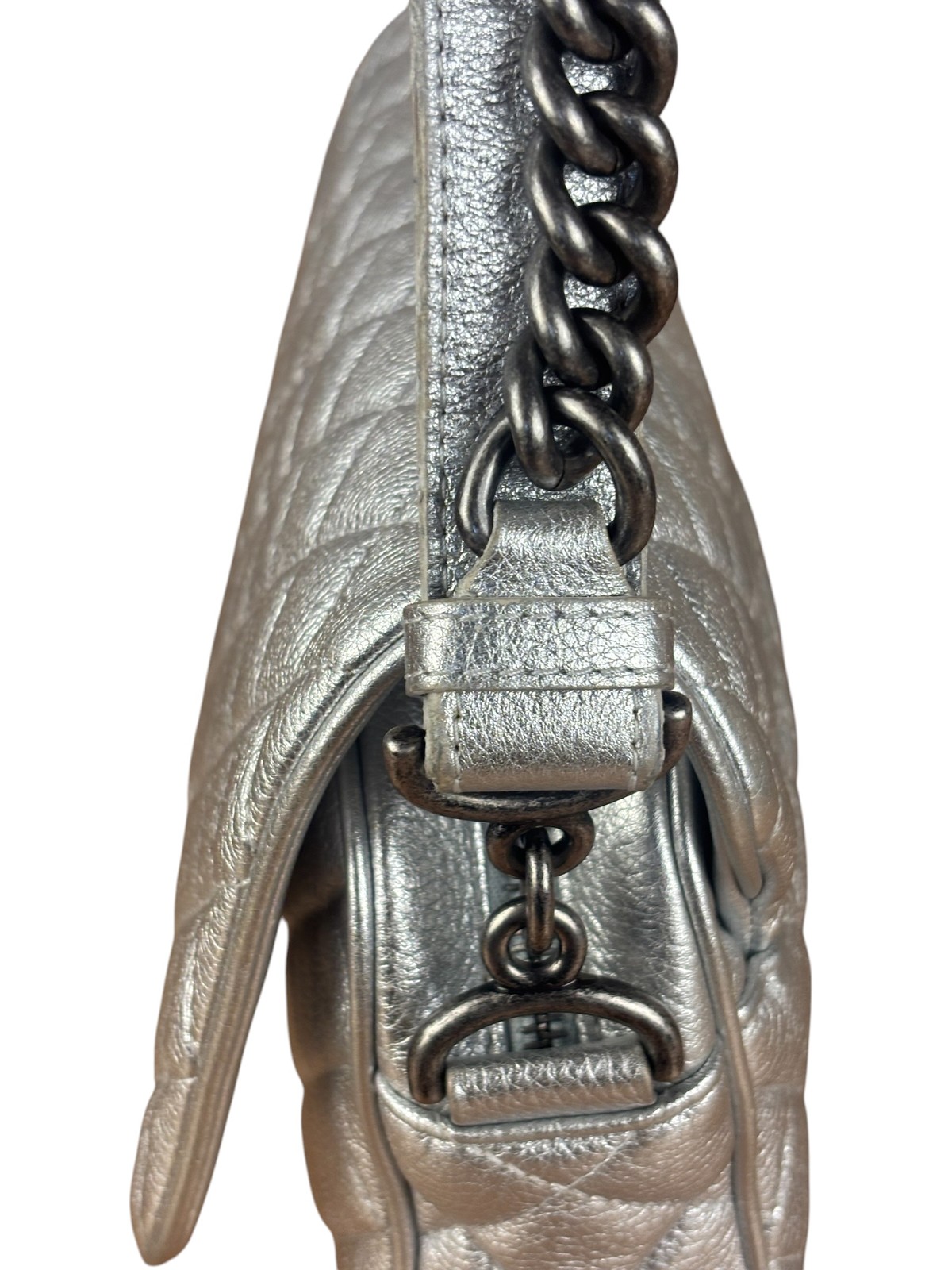 Size S – Chanel CC Silver Metallic Quilted Flap Shoulder Bag 2017 – Pre-Owned