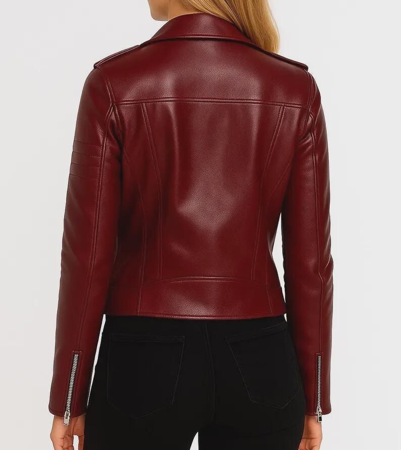 Women’s Handmade Genuine Sheepskin Leather Biker Moto Cafe Racer Style Jacket