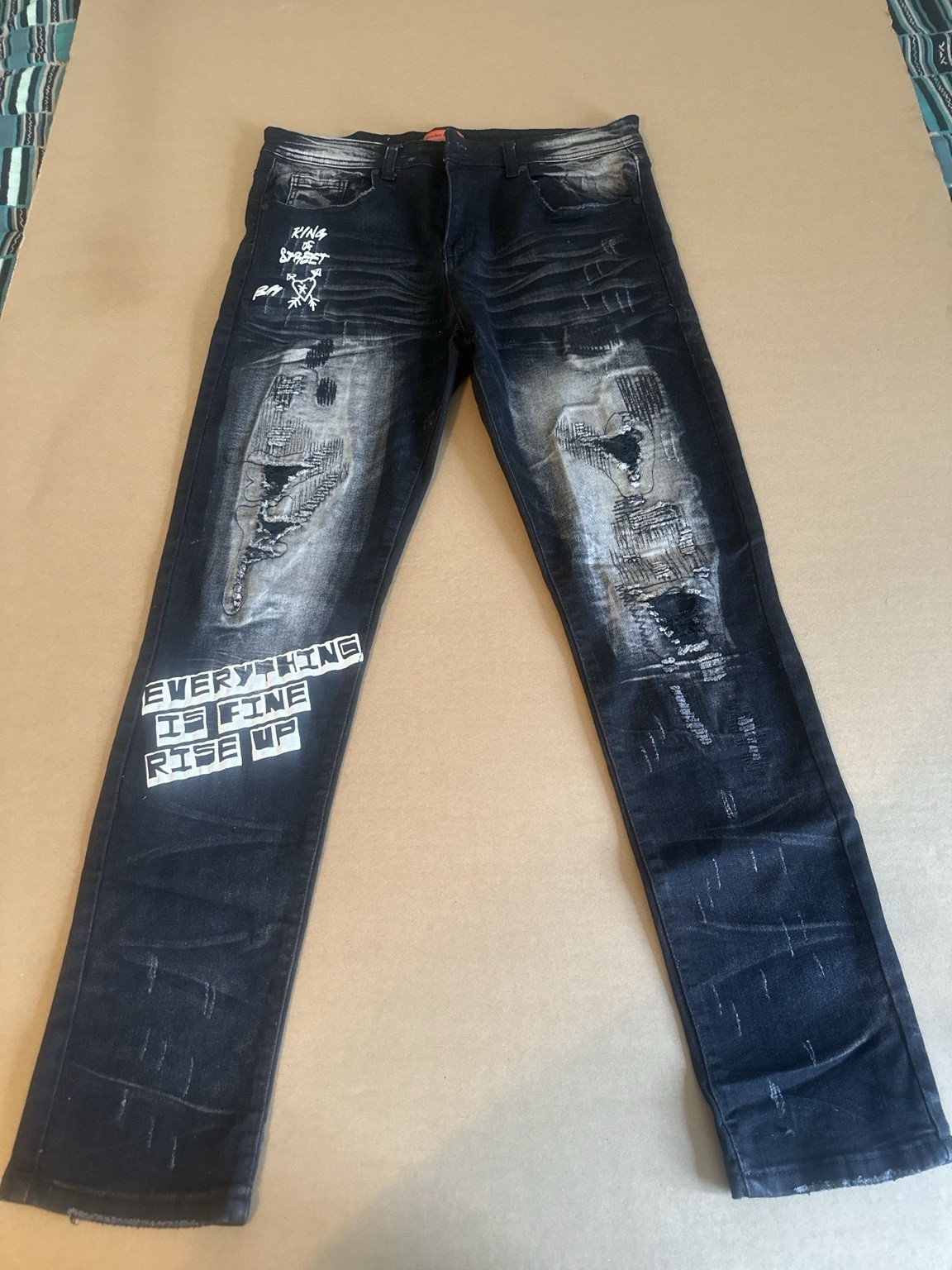Bleecker & Mercer Men’s Slim Skinny Black Dark Wash Distressed Denim Jeans