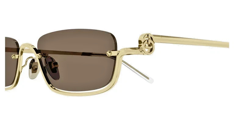 Gucci GG 1278 Gold Frame Brown Lens Half Rim Sunglasses 1278 001 New 55mm