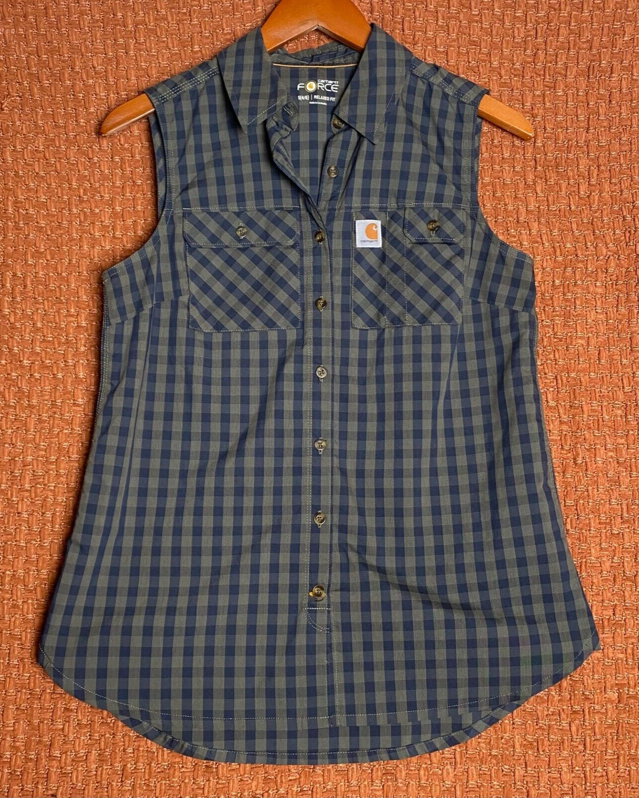Carhartt Shirt Womens Small Army Green Blue Force Rancher Cargo Spread Collar