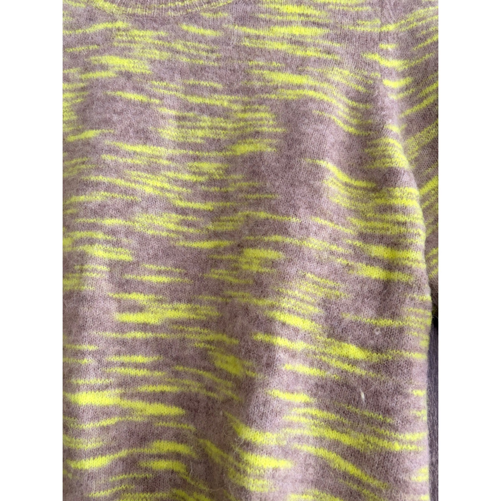 COS Alpaca Wool Blend Space Dye Short Sleeve Sweater Lime Green Taupe Medium