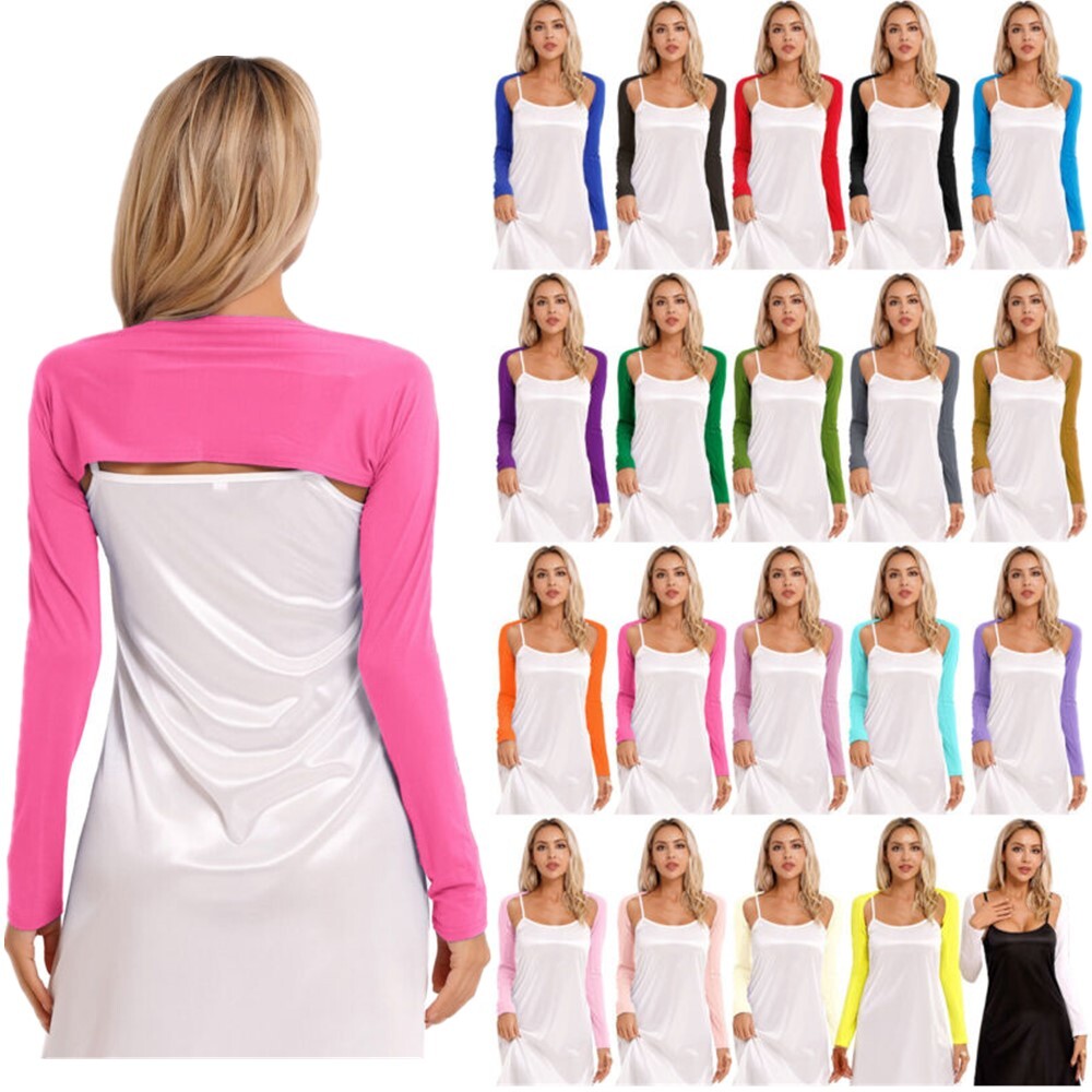 US Womens Long Sleeve Bolero Shrug Open Front Arm Sleeve Cropped Cardigan Shawls