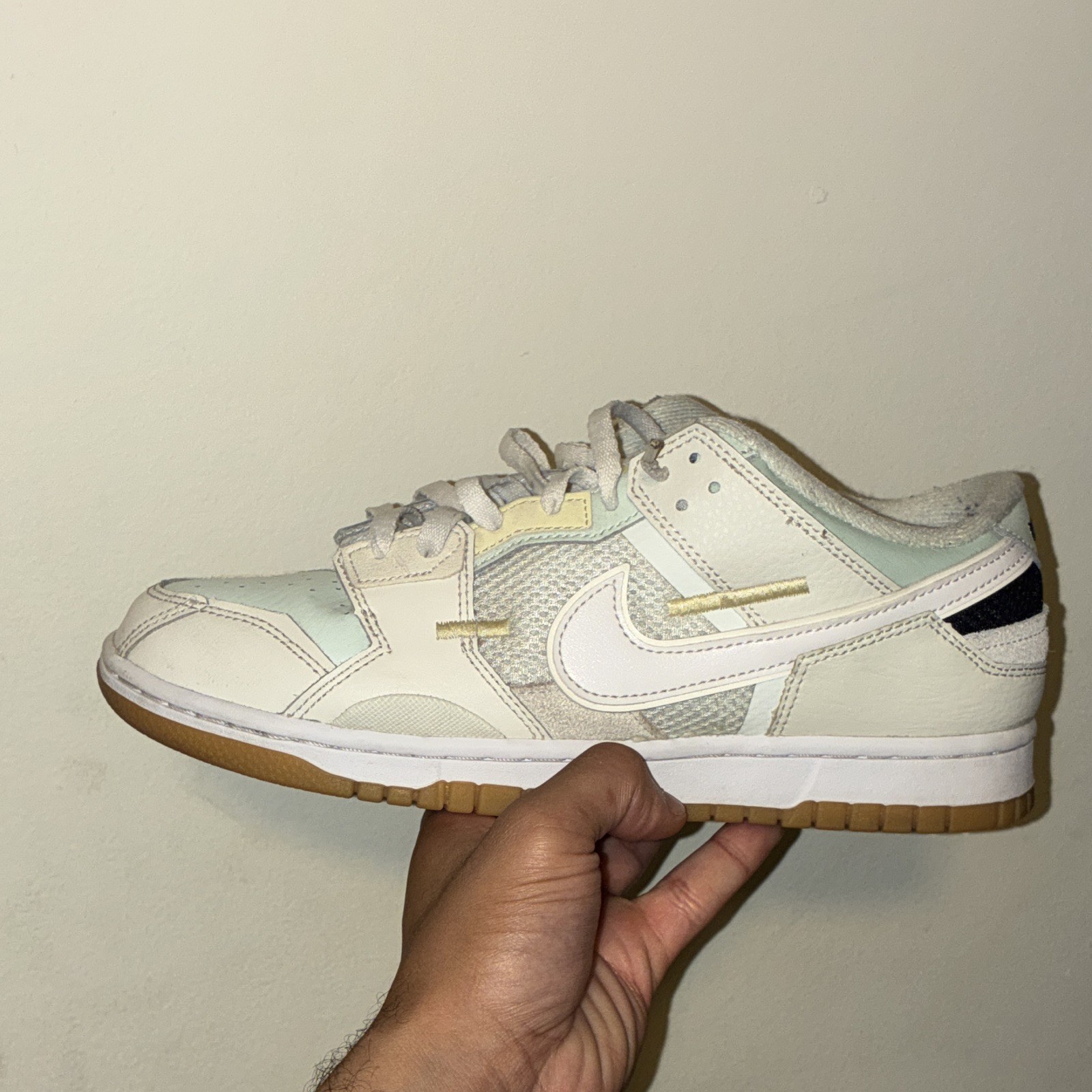 Nike Dunk Low Men’s Low Top Lace Up Sneakers Cream/White/Black Gum Sole
