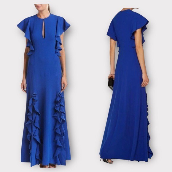 Sachin & Babi Illiana Gown 6 Cobalt Blue Ruffle Formal Evening Dress