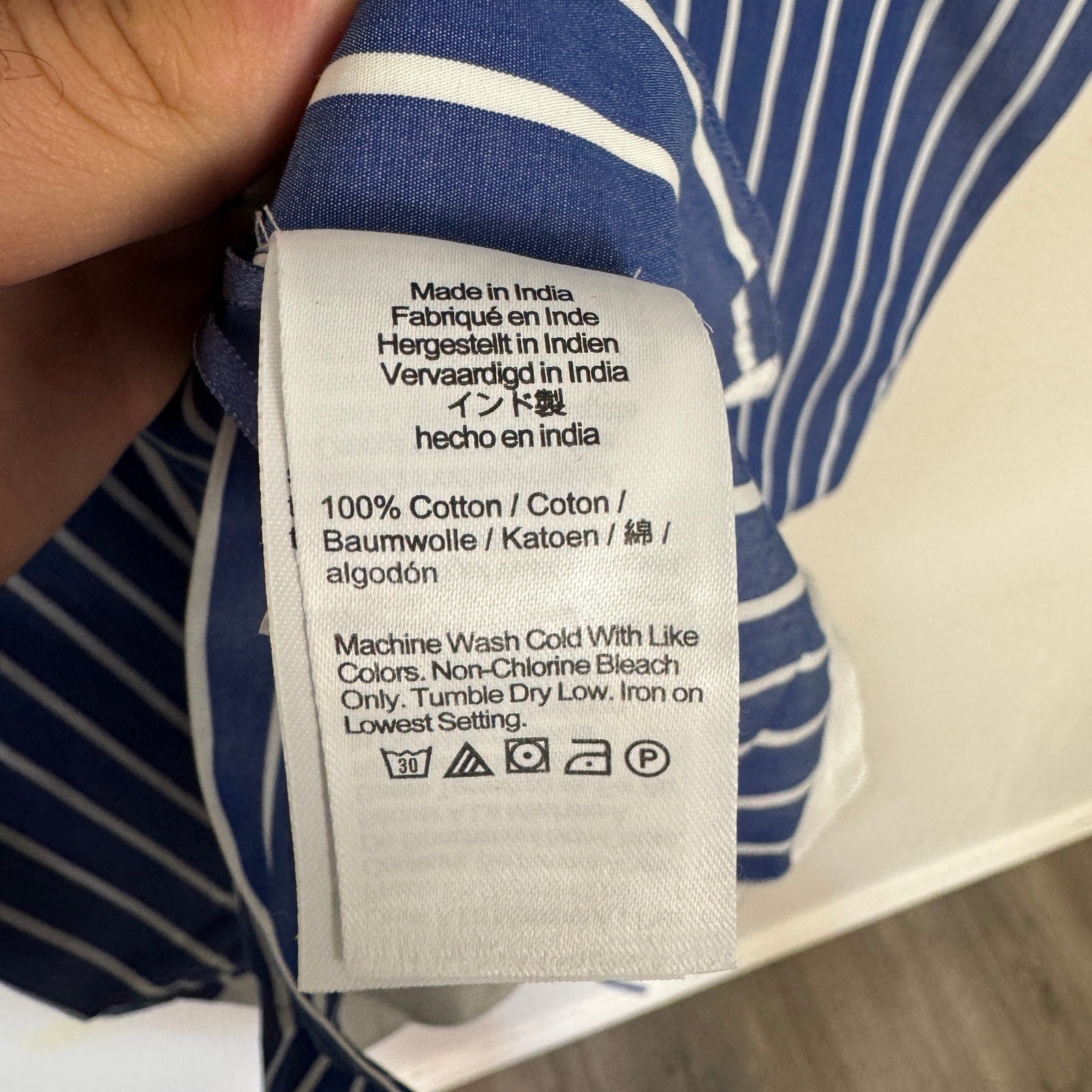 J.Crew Ciel Top WMNS L Deep Sea Stripe Poplin Waist Tie Side Button Long Sleeve
