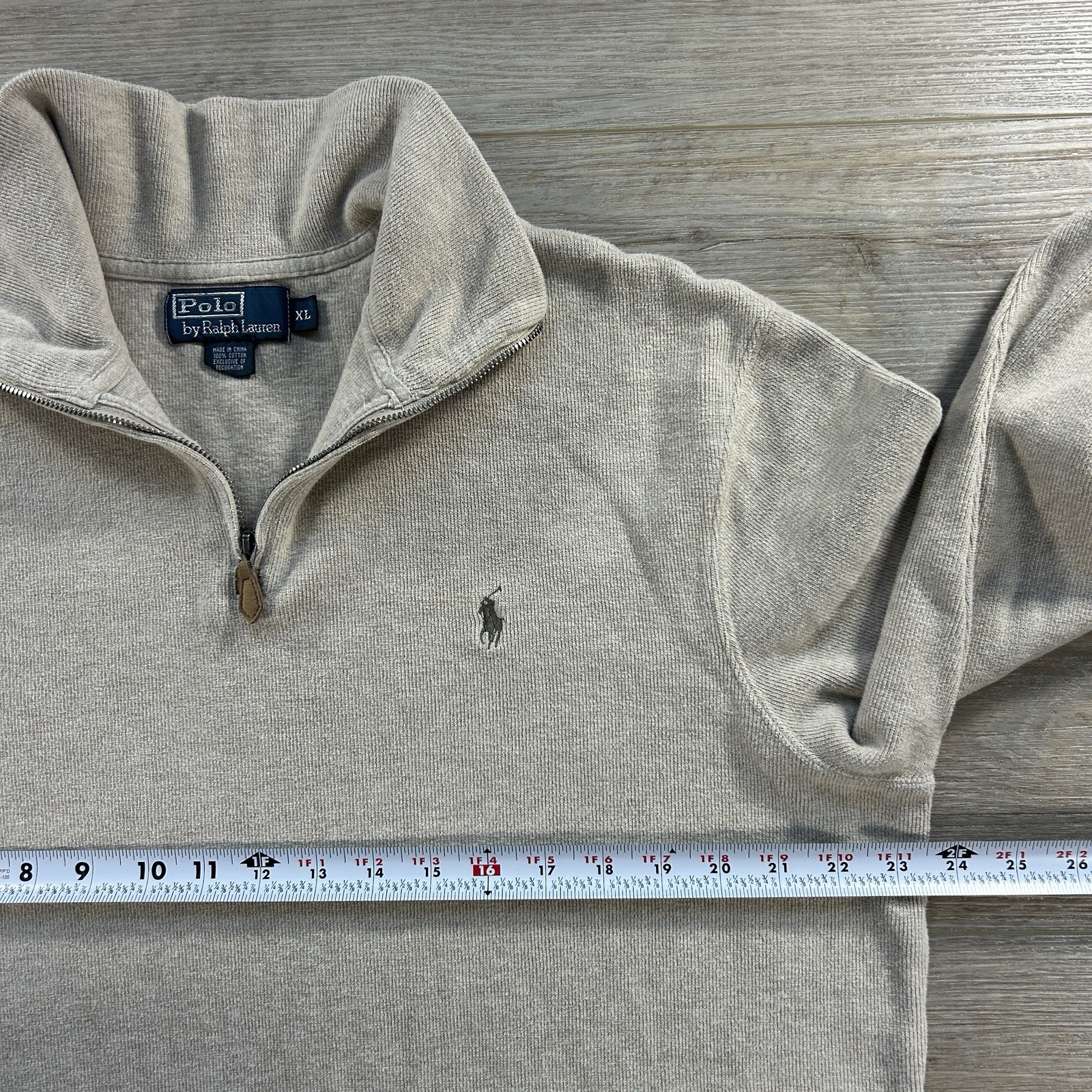 Polo Ralph Lauren 1/4 Zip Knit Sweater Men XL Oatmeal Mock Neck Preppy Academia