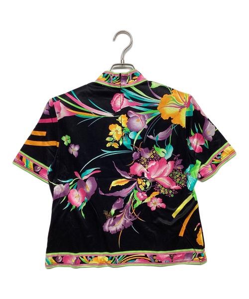 LEONARD Women’s Black Multi-Color High Neck Allover Pattern T-Shirt XL