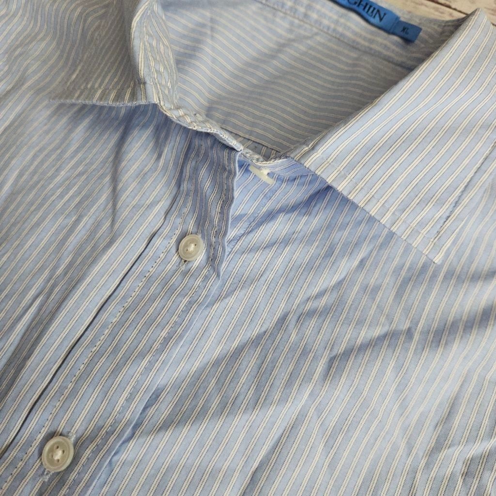 J. McLaughlin Blue White Pinstripe Collared Button Up Cotton Business Preppy