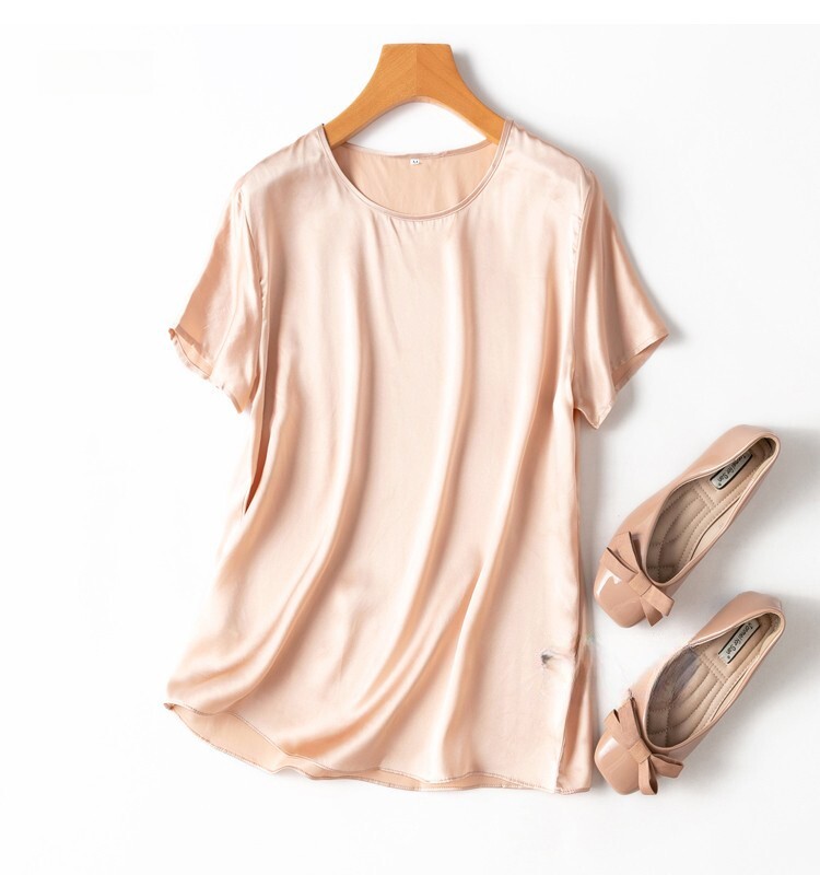 100% Mulberry Silk Soild Colors Short Sleeve Women T-Shirt Shirt Top MM4270