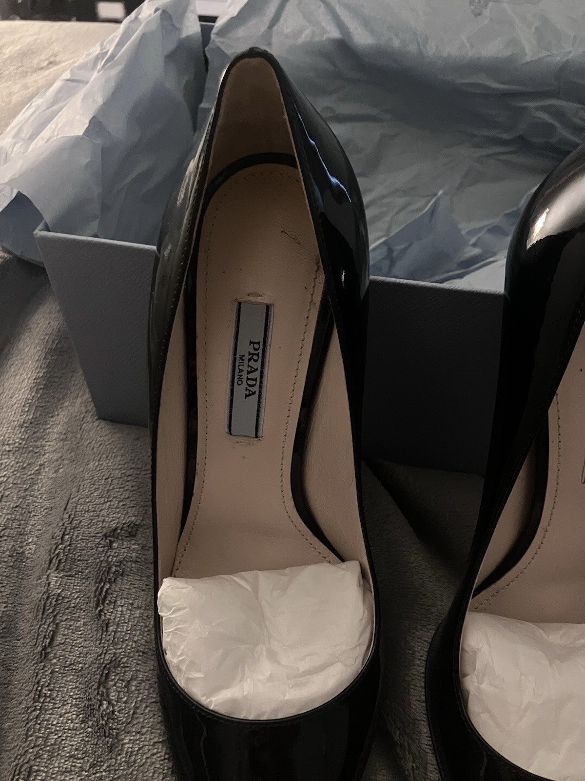 Prada Black Patent Leather Pointed Toe Stiletto Pumps Heels Size 37 EU