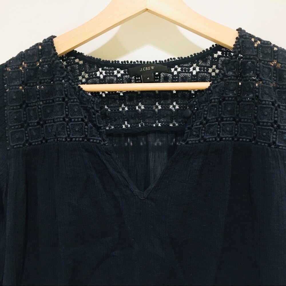 J. Crew Embroidered Gauze Top Navy 4 Cotton