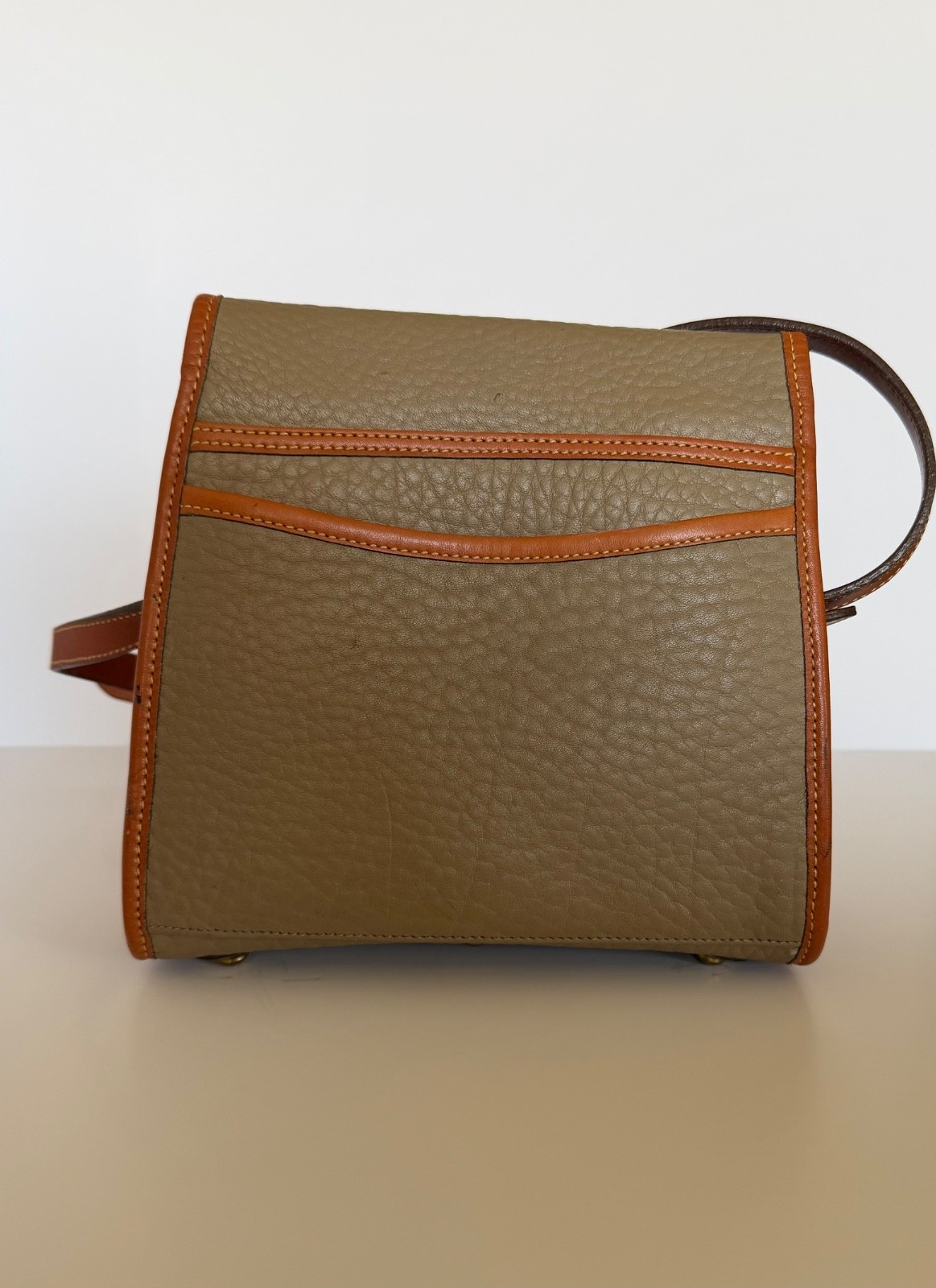 Dooney & Bourke Taupe Pebbled all weather Leather Crossbody with Brown Trim