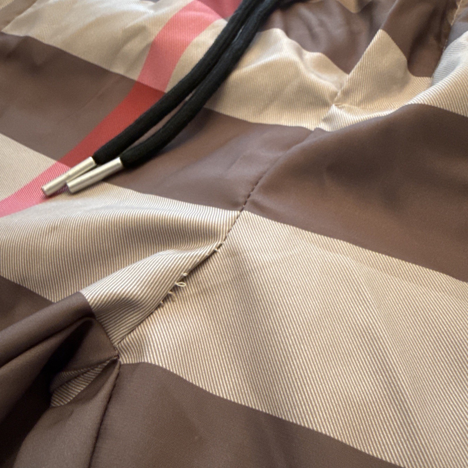 Burberry Boy’s Teens Checker Silk Swim Trunks Draw Shorts Beige Waist Size M