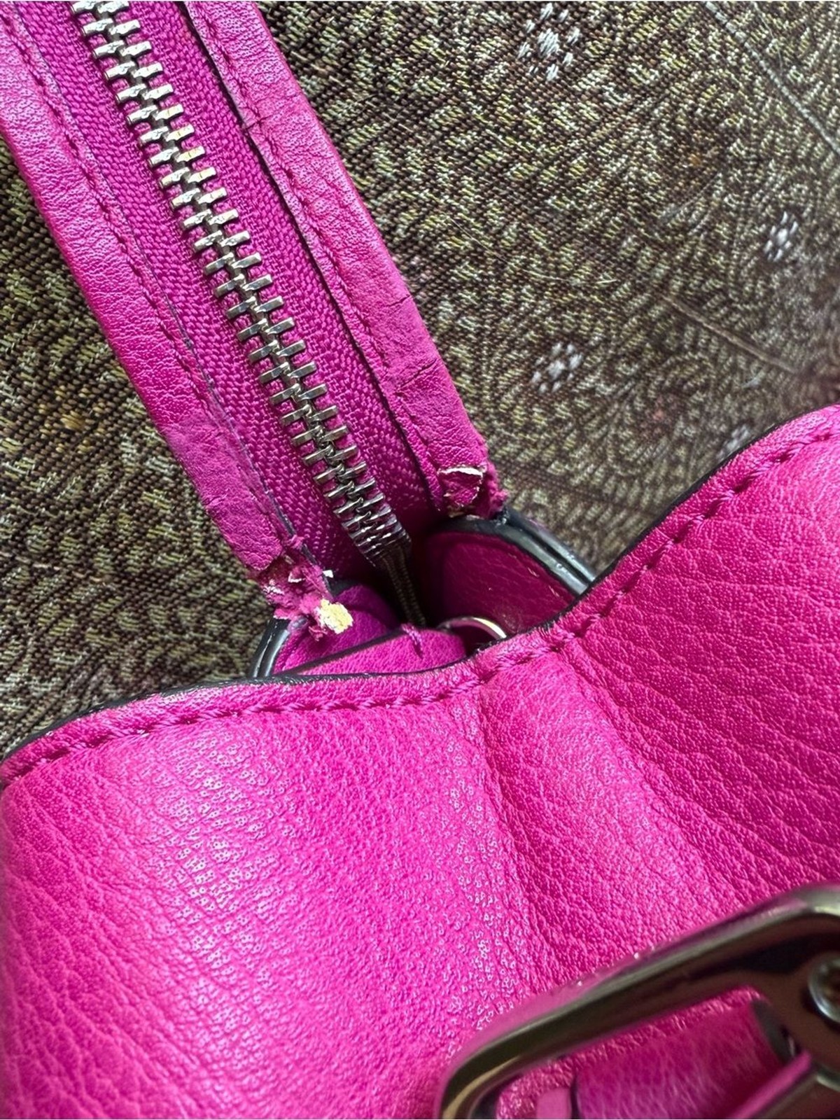 Calvin Klein Bright Fuchsia Pebbled Leather Satchel Tote with Silver Hardware