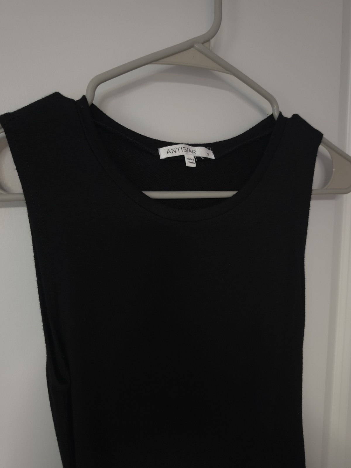 ANTISTAR Women’s Black Bodycon Midi Dress Round Neck Ruched Sleeveless Size S