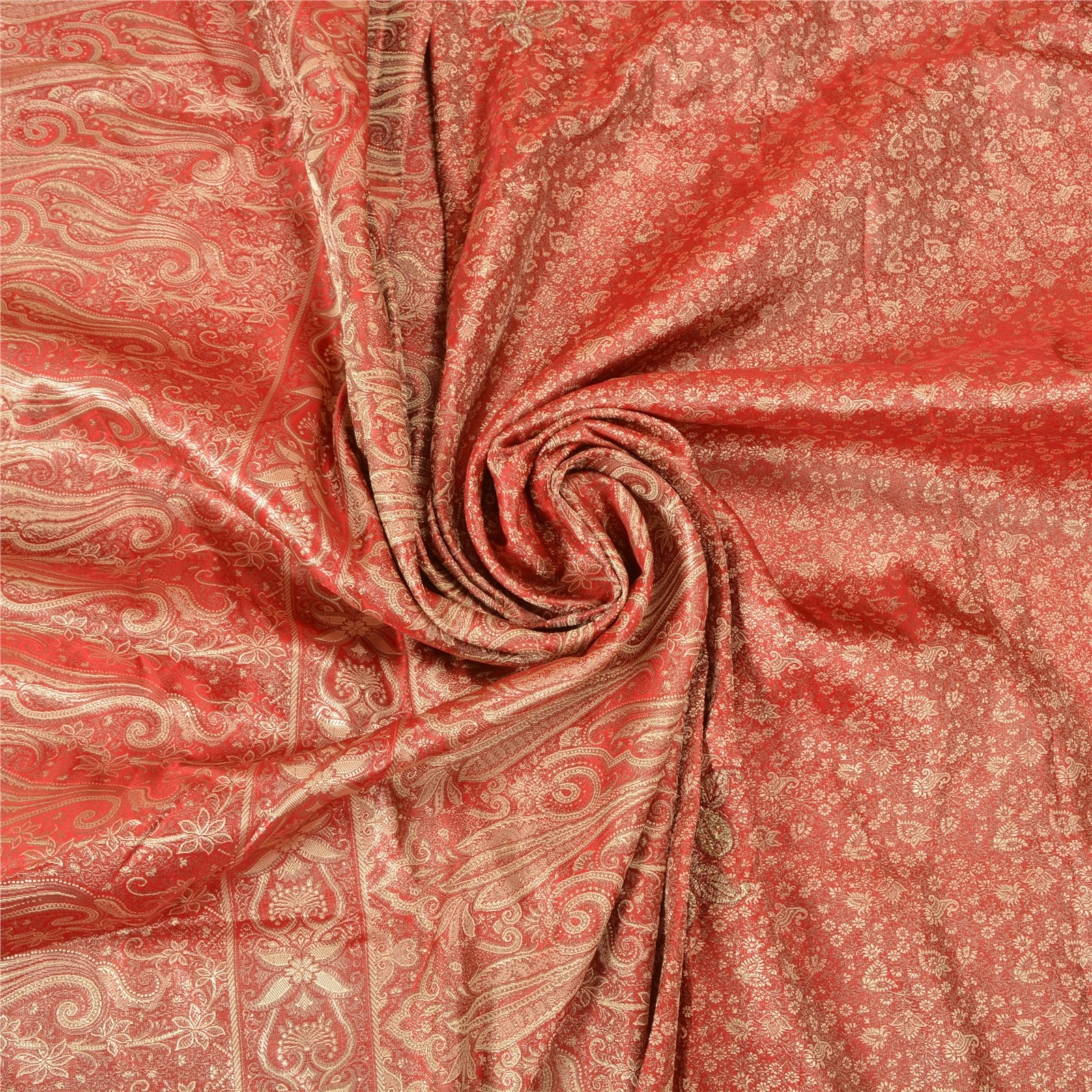 Sanskriti Vintage Red Sarees Wedding Pure Satin Woven Brocade Banarasi 6Yd Sari