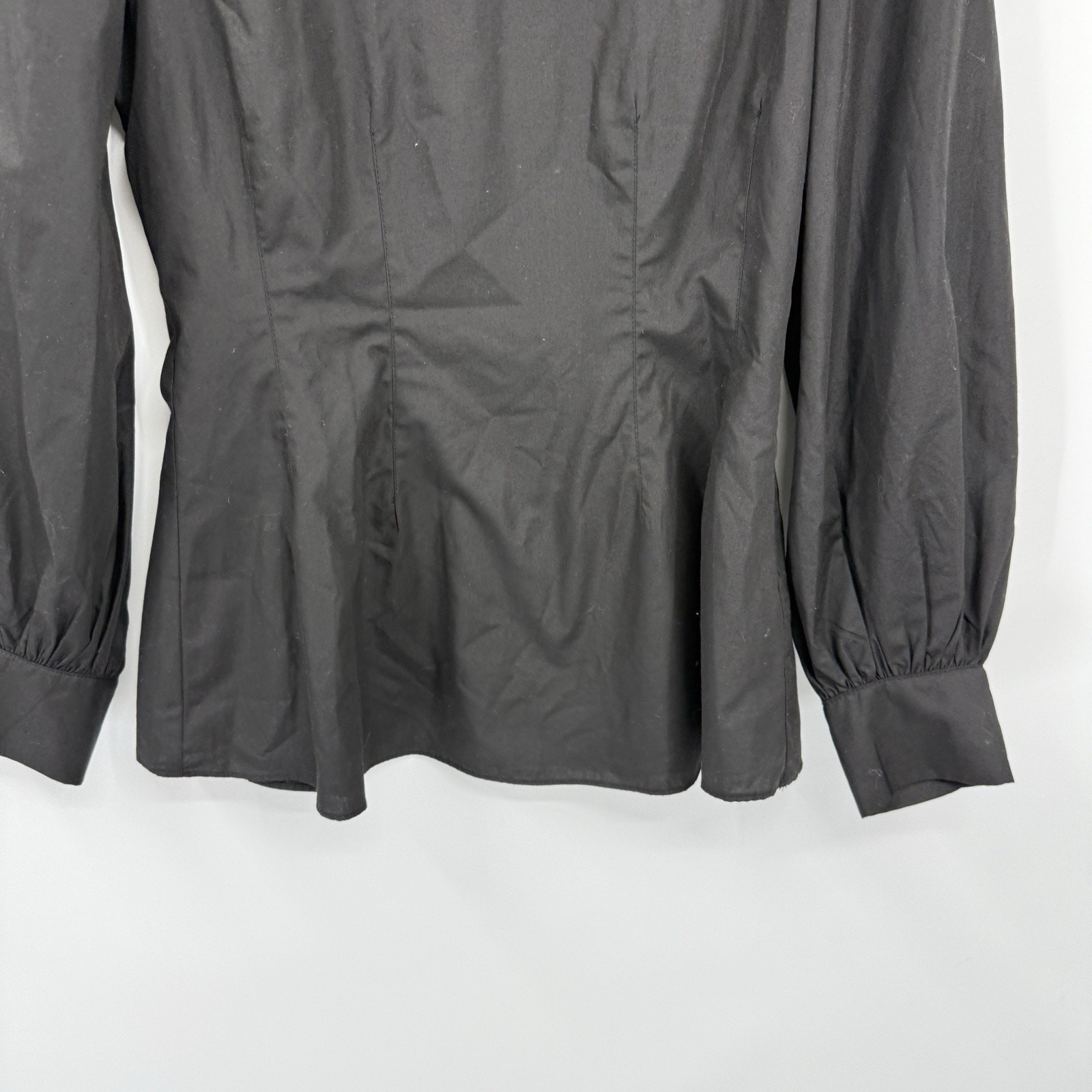 Pomander Place Diane Top Small Black Poplin Long Puff Sleeves Peplum Tuckernuck