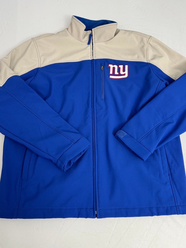 NFL New York Giants Mens XL Blue Full Zip Softshell Jacket Fleece Lined Hoodless