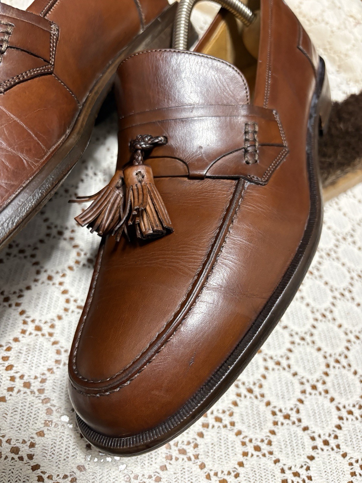 Johnston & Murphy Made in Italy Brown Tassel Loafer Mens Dress Shoes 8.5 M