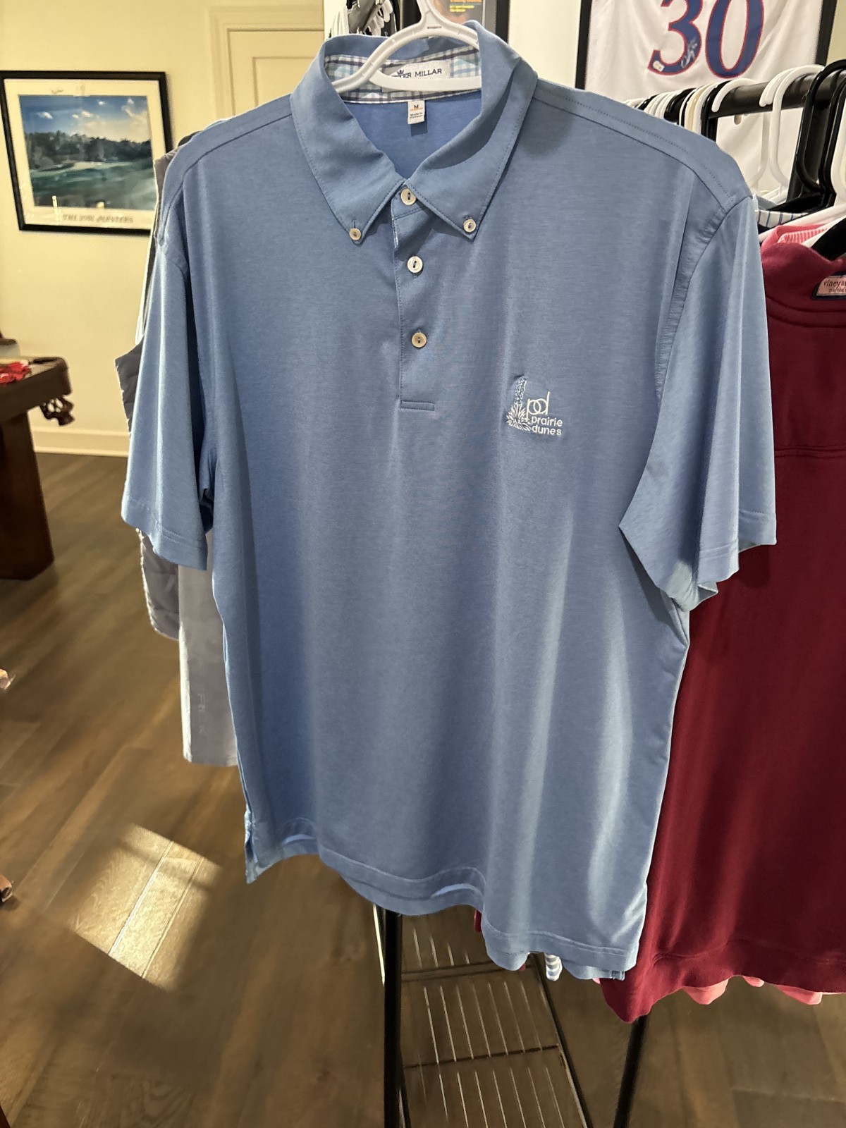 Peter Millar Summer Comfort Polo Mens Medium Blue Prairie Dunes Country Club