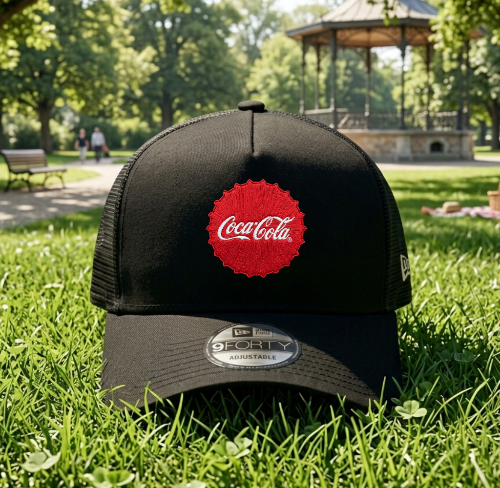 Coca-Cola Black Embroidered Trucker Hat Logo Mesh Back Snapback Cap