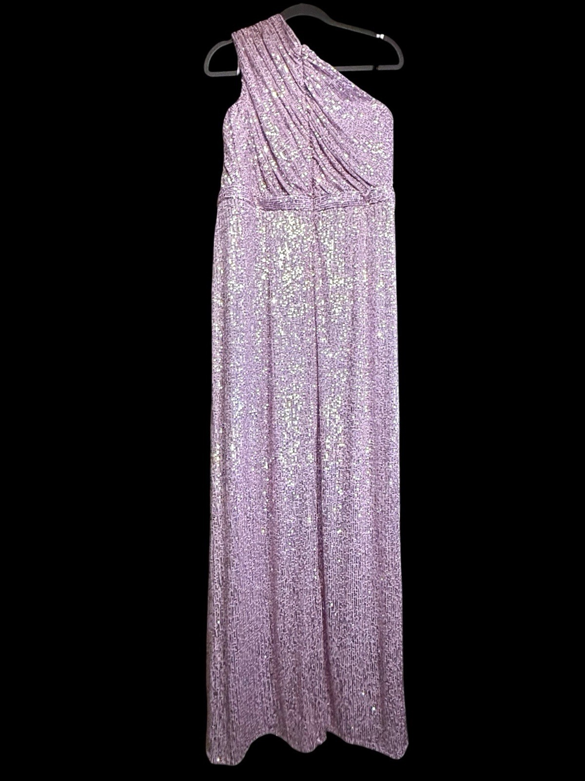 Mac Dugga Lilac Purple Sequined Ruched One Shoulder Gown New Size 14