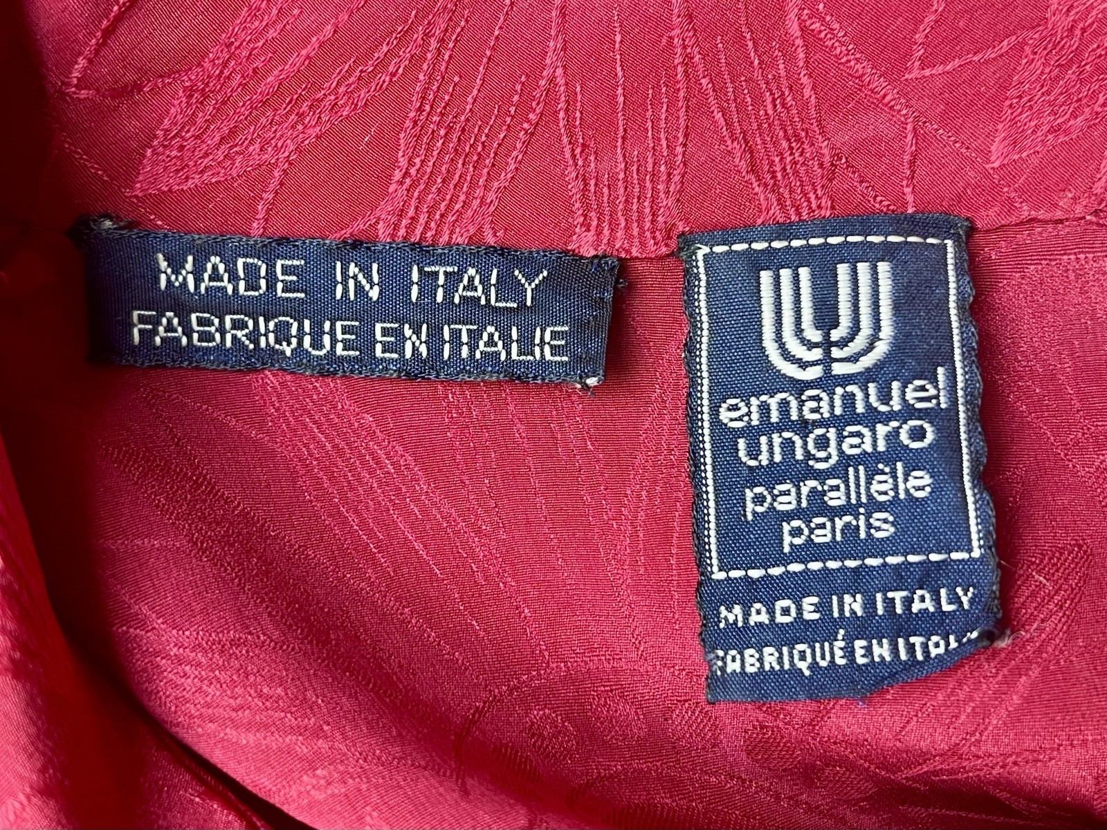 Emanuel Ungaro Vintage Silk Size 4 Button Down Red Italian Opalescent Buttons