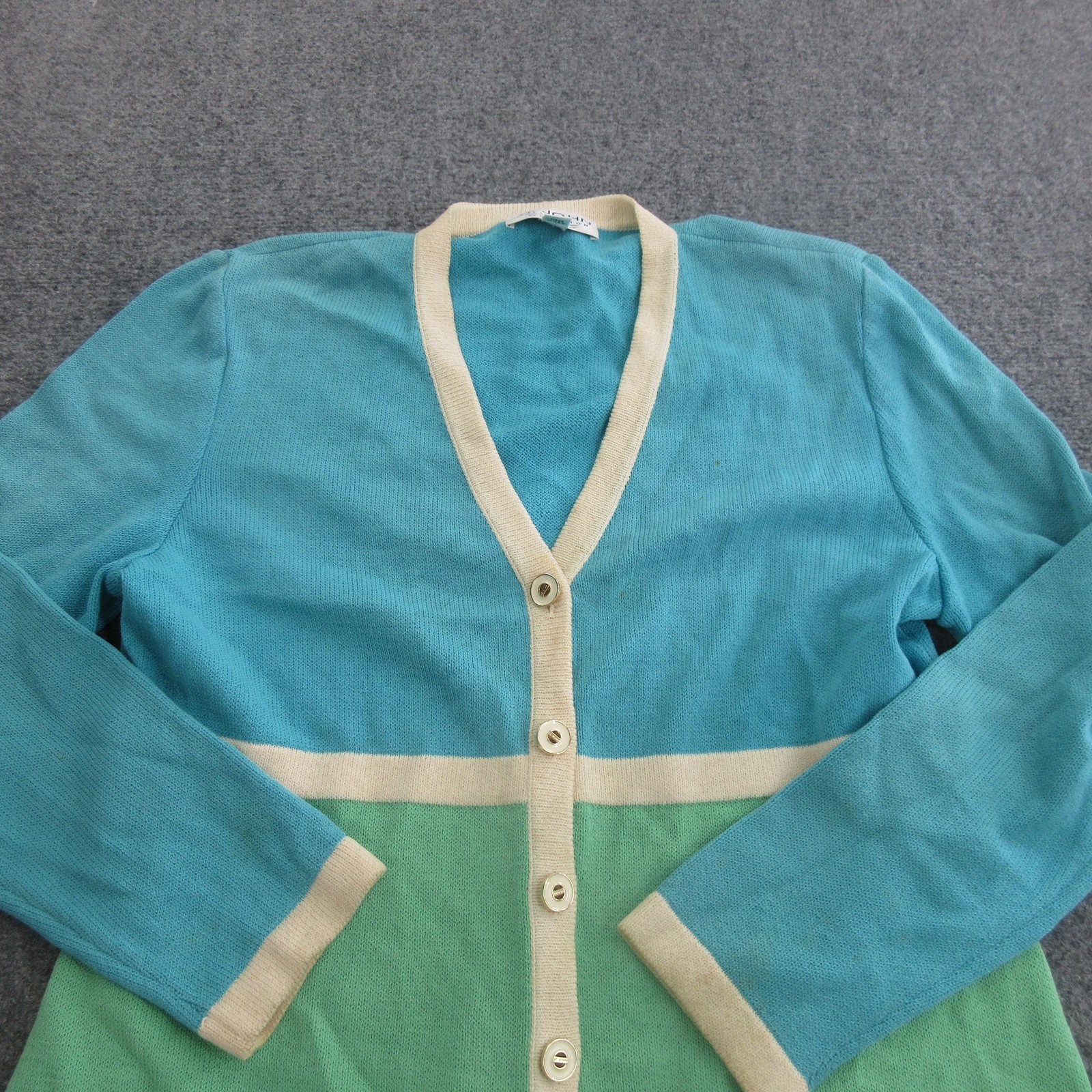St. John Collection Sweater Cardigan Womens 14 Multicolor V Neck Colorblock Knit