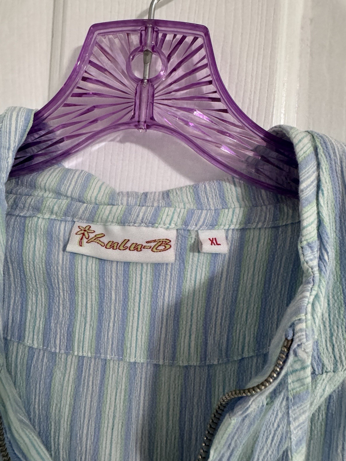 Lalu-B Women’s XL Striped Hooded Zip-Up Hoodie Blue Green White