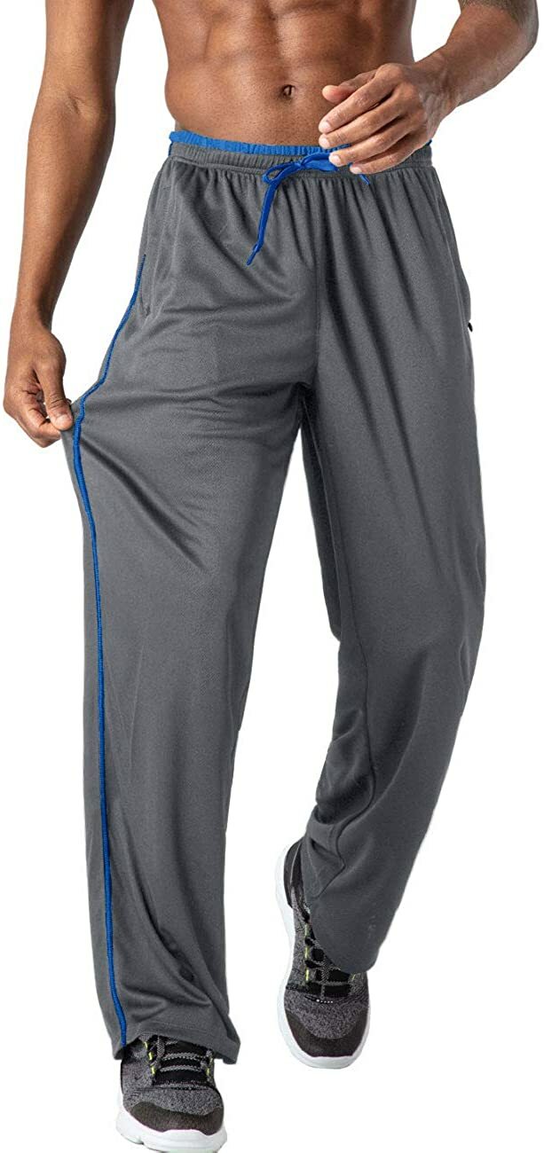 Men’s Casual Jogger Sweatpants Elastic Waist Open Bottom Gym Workout Mesh Pants