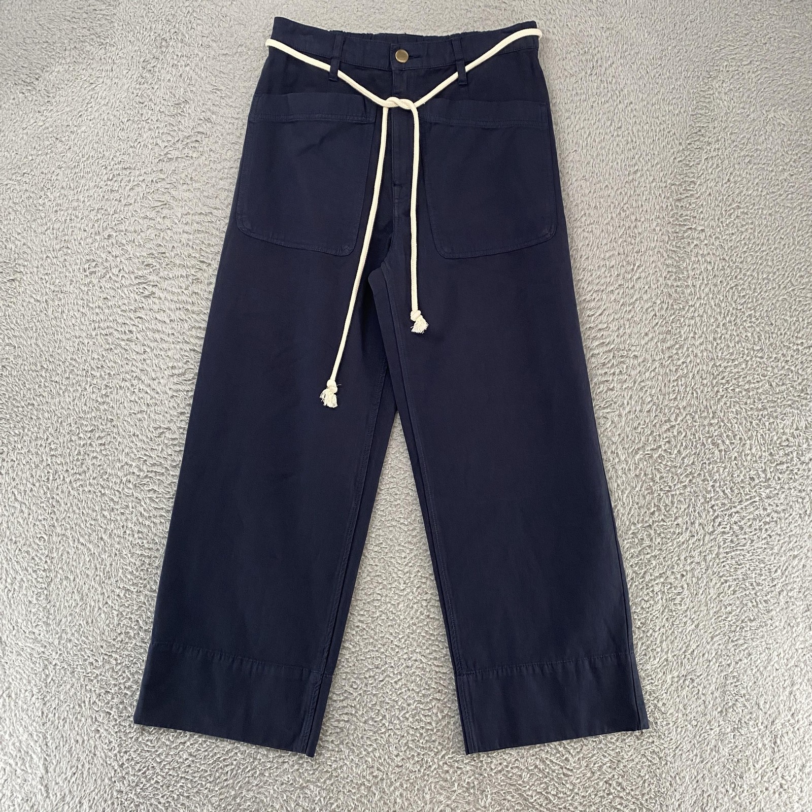 Lilla P Pants Womens Small Blue Twill Belted Elastic Waist Chino Relaxed Ankle