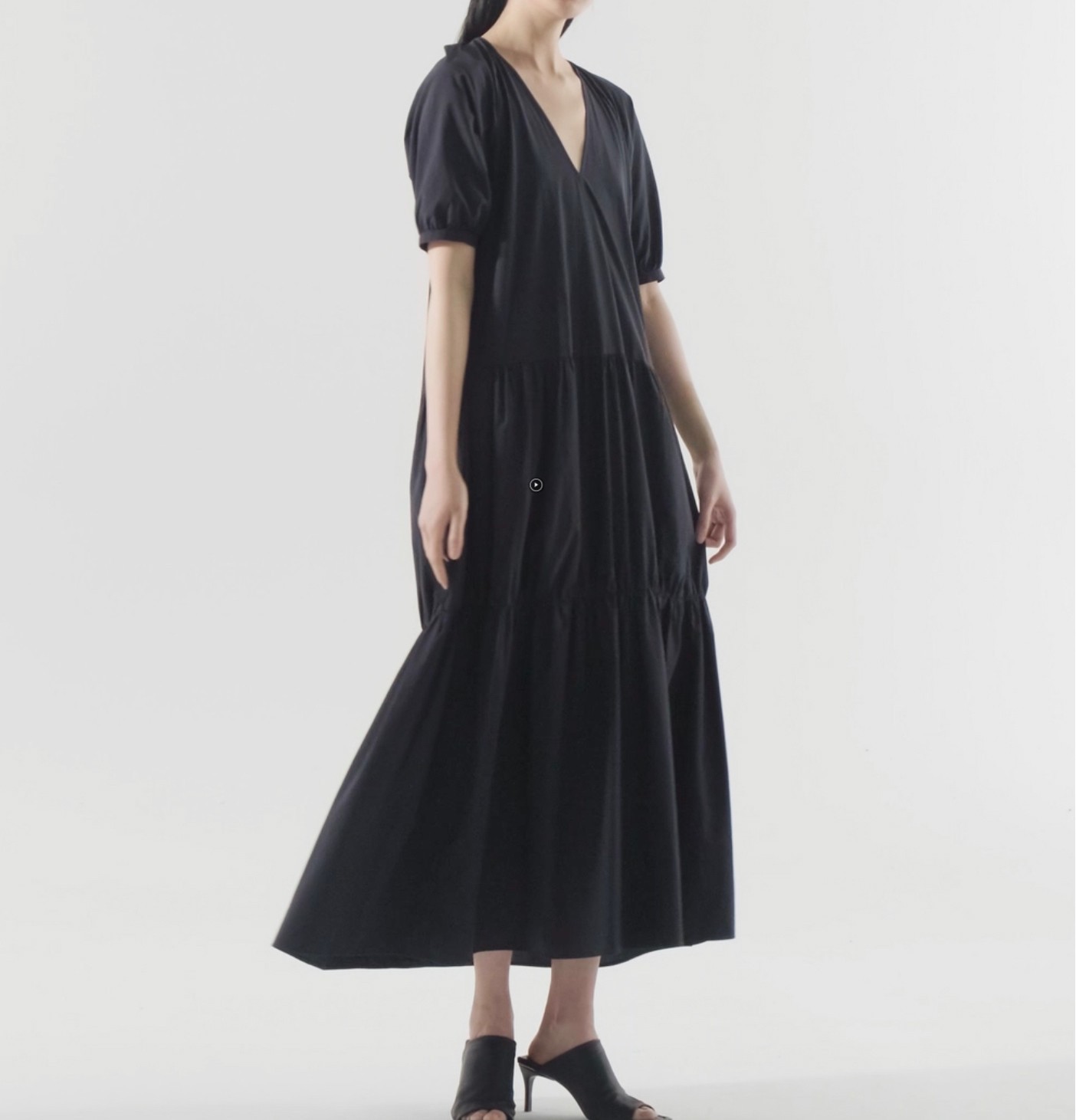 COS cotton maxi dress size 2 preowned tiered puff sleeve v-neck minimal boho
