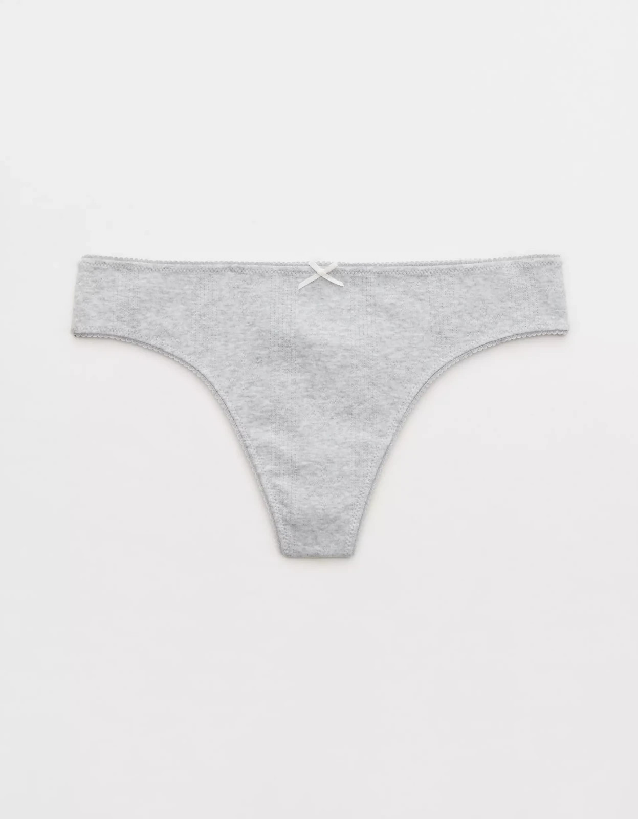 XS American Eagle AERIE Superchill Pointelle Thong Panties Underwear MedHtr Gray