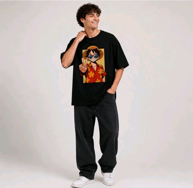 Anime Oversized T Shirt Japanese Streetwear Luffy Graphic Tee Unisex Cotton Top