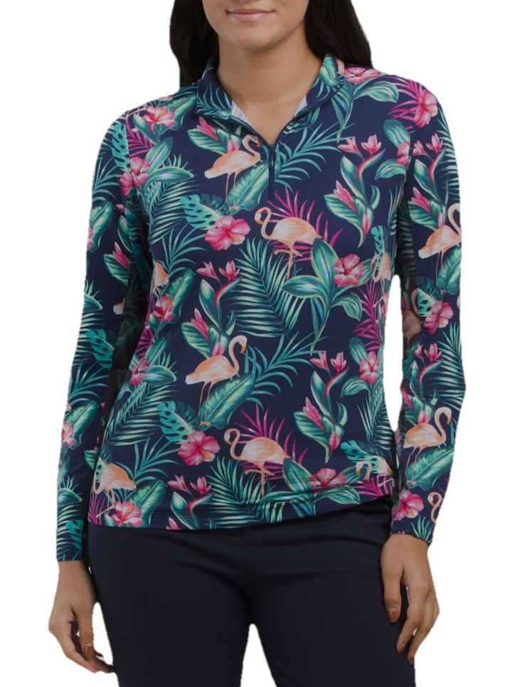 NWT IBKUL Golf Active 1/4 Zip Top Shirt M L XL Navy Tropical Long sleeve C7