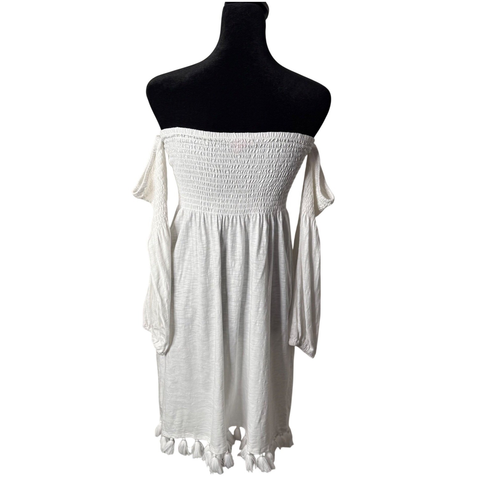 Lilly Pulitzer Trina Beach Dress White Smocked Off the Shoulder Tassels Size S