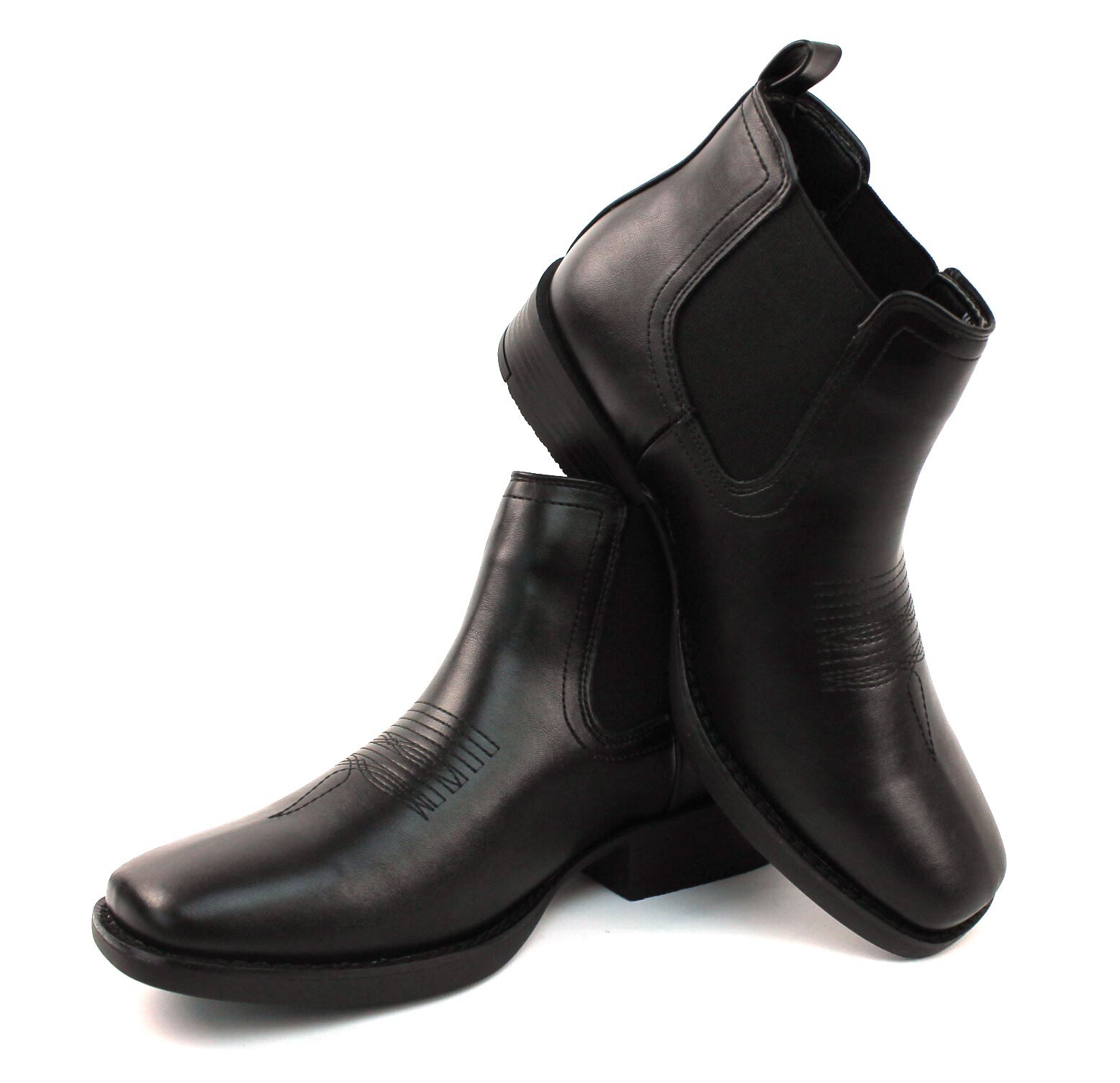 Mens Western Black Square Toe Chelsea Cowboy Ankle Dress Boots Leather AZAR MAN