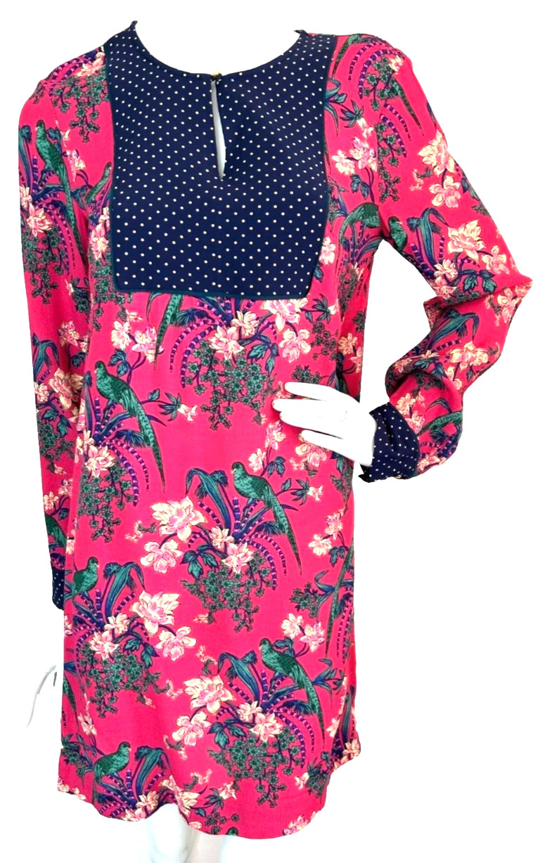 Anthropologie Maeve Floral Polka Dot Dress Size 6 Tunic Mini Shift Long Sleeve