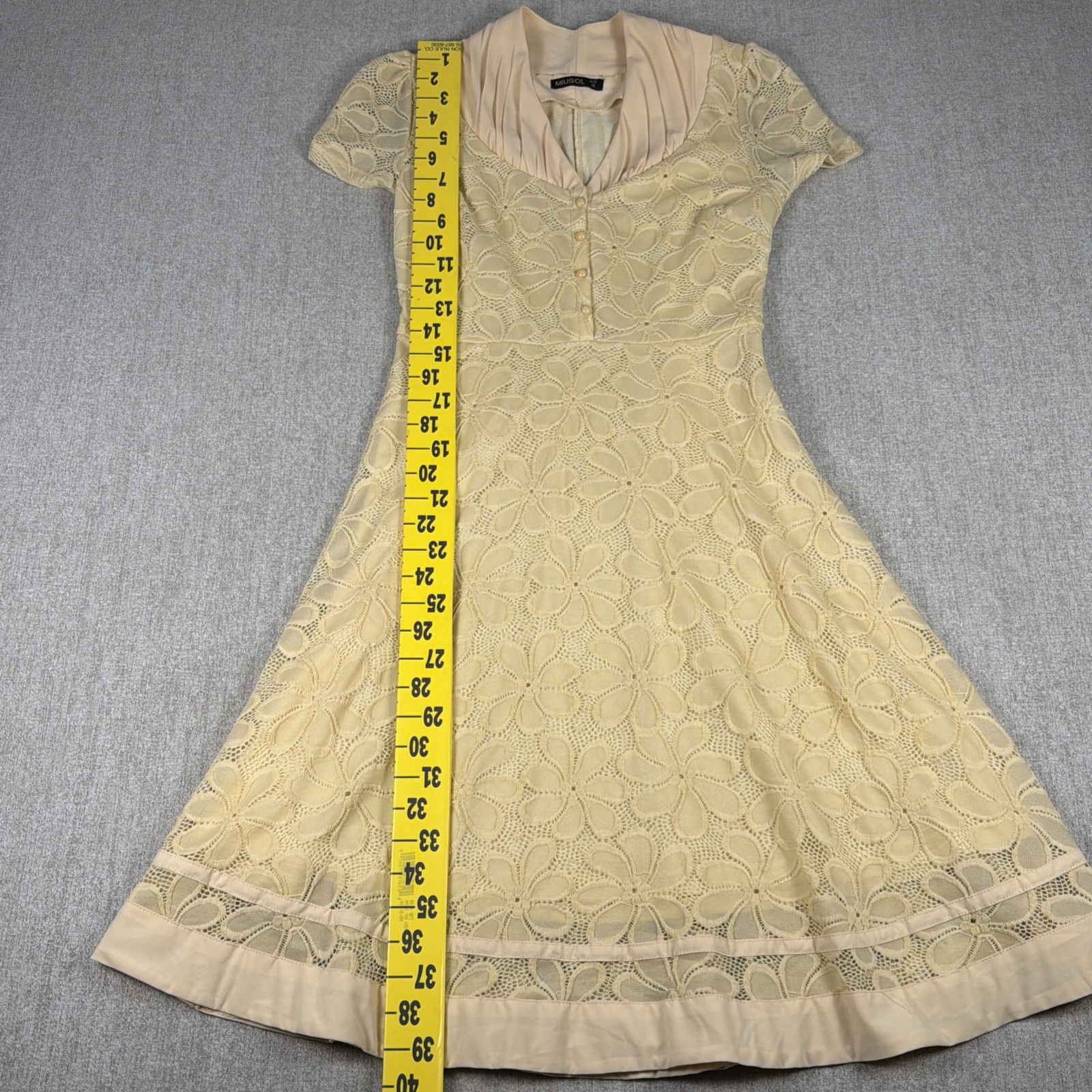 Butter Yellow Crochet Lace Dress Womens M Fit & Flare Vintage Cottagecore