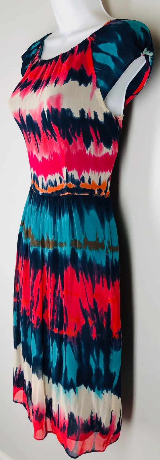 Milly Tie Dye Silk Dress 4 S Red Blue Green White Pink Orange