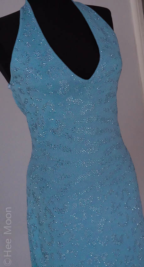 ST JOHN EVENING LIGHT AQUA BLUE W/ RHINESTONES BEDAZZLED Cocktail Dress SZ 6