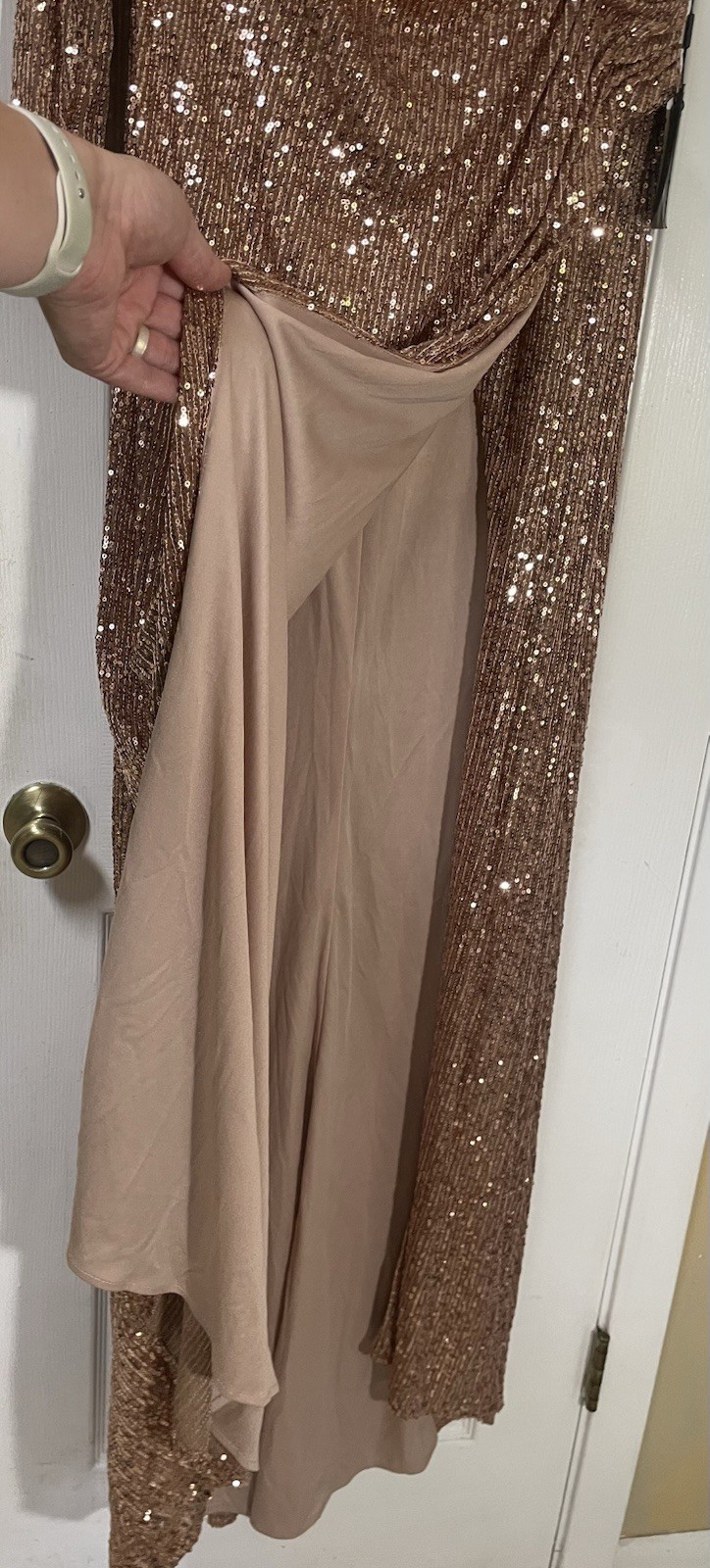 Ieena By Mac Duggal Dress Gown Size 14 Drop Shoulder Sequin New NWT Rose Gold